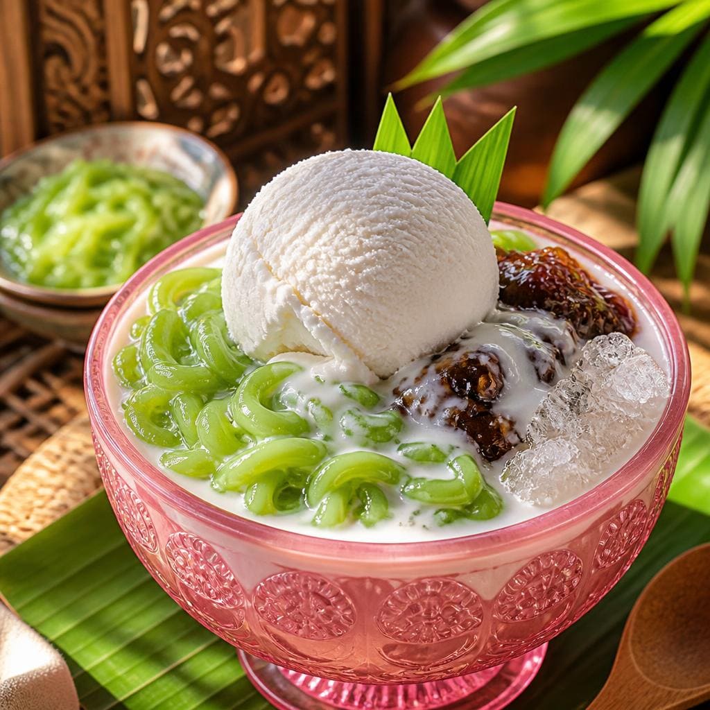 Es Puter Cendol Te Sate dengan es puter lembut dan cendol segar